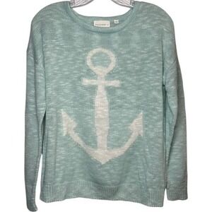 Mia & Tess Light Blue Nautical Anchor Lightweight Pullover Sweater SM Cruise